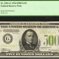 Fr. 2201-Glgs. 1934 $500 Federal Reserve Note. Chicago. PCGS Gem New 66 PPQ.