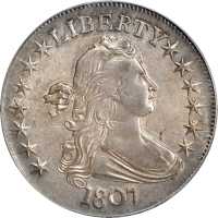 1807 Draped Bust Half Dollar. O-103, T-11. Rarity-3. AU-53 (PCGS).
