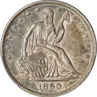 1860-O Liberty Seated Half Dollar. Type II Reverse. WB-6. Rarity-3. AU-50 (PCGS).
