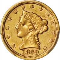 1869-S Liberty Head Quarter Eagle. AU Details--Cleaned (PCGS).