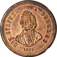 1860 Stephen Douglas. DeWitt-SD 1860-8. Copper. 31 mm. MS-65 RB (NGC).