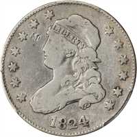 1824/2 Capped Bust Quarter. B-1, the only known dies. Rarity-3. VG-8 (PCGS).