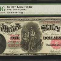 Fr. 87. 1907 $5 Legal Tender Note. PMG Very Fine 30.