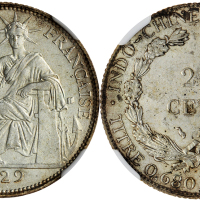 1929A法属安南20分银币，NGC MS62, 仅发行644000枚