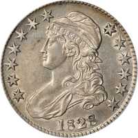 1828 Capped Bust Half Dollar. O-122. Rarity-3. Square Base 2, Small 8s, Large Letters. AU-50 Details