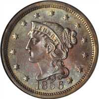 1856 Braided Hair Cent. N-6. Rarity-1. Upright 5. MS-65 BN (NGC).