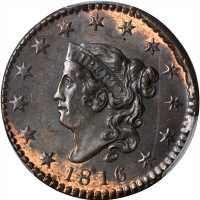 1816 Matron Head Cent. N-2. Rarity-1. MS-63 RB (PCGS).