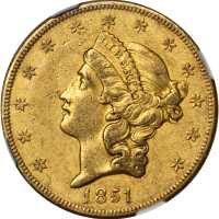 1851-O Liberty Head Double Eagle. AU-50 (NGC).