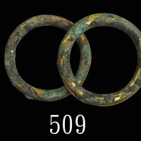 铜鎏金门环一对，带铜锈，直径65mmA pair of Bronze Gilt door knockers, rusted, dia 65mm