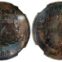 1886-H英属北婆罗州半分铜币，NGC MS63BN, 深棕色包浆