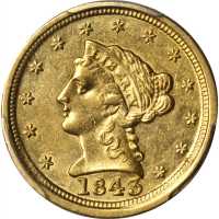 1843-C Liberty Head Quarter Eagle. Large Date. AU-53 (PCGS).