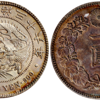 1903年（明治36年）日本龙1円银币，PCGS AU58