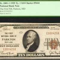 Parkton, Maryland. $10 1929 Ty. 1. Fr. 1801-1. The First NB. Charter #9444. PCGS Extremely Fine 40 P