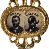 1868 Ulysses S. Grant. DeWitt-USG 1868-59. Ferrotype. Brass shell pin. 24.2 x 26.7 mm. Very Fine, wi