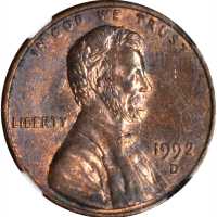 1992-D Lincoln Cent. FS-901. Close AM. MS-61 RB (NGC).