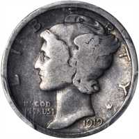 1919 Mercury Dime. FS-101. Doubled Die Obverse. VG-8 (PCGS).