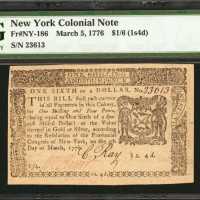 NY-186. New York. March 5, 1776. $1/6. PMG Choice About Uncirculated 58 EPQ.