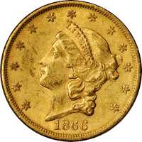 1866-S Liberty Head Double Eagle. Motto. AU-58 (PCGS).