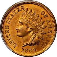 1869 Indian Cent. MS-65 RD (PCGS). Gold Shield Holder.