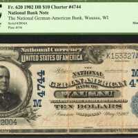 Wausau, Wisconsin. $10 1902 Date Back. Fr. 620. The National German-American Bank. Charter #4744. PC