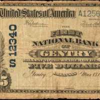 Gentry, Arkansas. $5 1902 Plain Back. Fr. 609. The First NB. Charter #12340. Very Good.