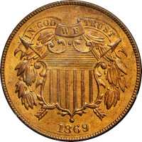 1869 Two-Cent Piece. MS-65 RD (PCGS). OGH--First Generation.