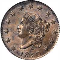 1820 Matron Head Cent. N-13. Rarity-1. Large Date. MS-64 BN (PCGS).