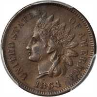 1864 Indian Cent. Bronze. L on Ribbon. EF-45 (PCGS).