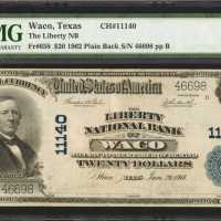 Waco, Texas. $20 1902 Plain Back. Fr. 658. The Liberty NB. Charter #11140. PMG Choice Very Fine 35 N