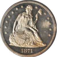 1871 Liberty Seated Silver Dollar. Proof-64 (PCGS).