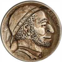 Undated Man with Large Nose, Beard and Hat. Host coin Very Fine.
