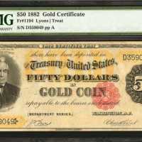 Fr. 1194. 1882 $50 Gold Certificate. PMG Very Fine 30.