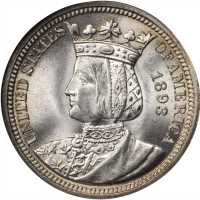 1893 Isabella Quarter. MS-64 (NGC). CAC.
