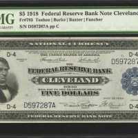 Fr. 785. 1918 $5 Federal Reserve Bank Note. Cleveland. PMG Choice Uncirculated 64.