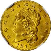 1813 Capped Head Left Half Eagle. BD-1. Rarity-2. MS-62 (NGC).