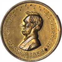 1864 Abraham Lincoln. DeWitt-AL 1864-28. Brass. 28 mm. MS-64 (NGC).