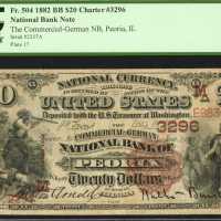 Peoria, Illinois. $20 1882 Brown Back. Fr. 504. The Commercial NB. Charter #3296. PCGS Fine 15.