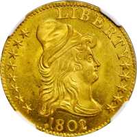 1802/1 Capped Bust Right Half Eagle. BD-1. Rarity-4+. MS-65 (NGC).
