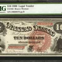 Fr. 102. 1880 $10 Legal Tender Note. PMG Choice Uncirculated 64 EPQ.