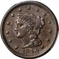 1846 Braided Hair Cent. N-18. Rarity-1. Small Date. AU-58 (PCGS).