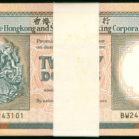 1990年汇丰银行20元（橙柴）连号100枚，编号BW243101-BW243200，UNC品相