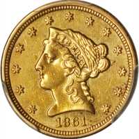 1861 Liberty Head Quarter Eagle. Type II Reverse. AU Details--Cleaned (PCGS).