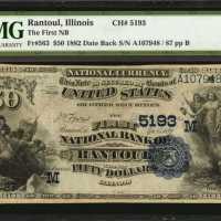 Rantoul, Illinois. $50 1882 Date Back. Fr. 563. The First NB. Charter #5193. PMG Very Fine 25.