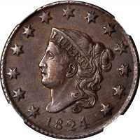 1824 Matron Head Cent. N-4. Rarity-2. AU-53 BN (NGC).