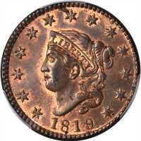 1819/8 Matron Head Cent. N-1. Rarity-1. MS-64 RB (PCGS).