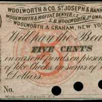 Denver, Colorado Territory. Woolworth & Moffatt. ND. 5 Cents. Uncirculated. Remainder.