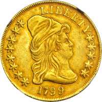 1799 Capped Bust Right Eagle. BD-10, Taraszka-22. Rarity-3. Large Obverse Stars. AU Details--Obverse