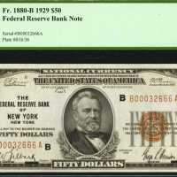 Fr. 1880-B. 1929 $50 Federal Reserve Bank Note. New York. PCGS Gem New 65 PPQ.
