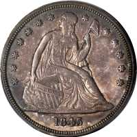 1845 Liberty Seated Silver Dollar. OC-1, the only known dies. Rarity-2. AU-55 (PCGS). CAC.