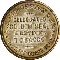New York, New York. S.S. Edmonston & Bro., Celebrated Golden Seal and Reviver tobacco. Bowers NY-488